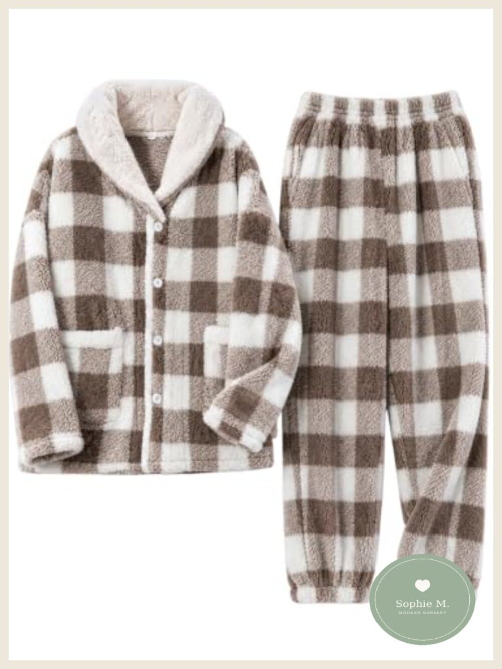 Mens Fluffy Fleece Pajama Set Plaid 2 Piece Winter Warm Loungewear Pjs